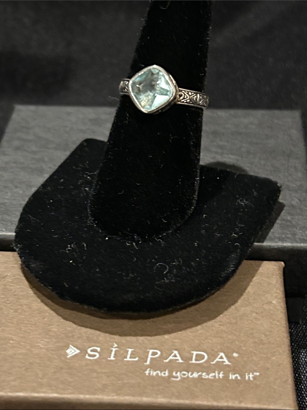 Silpada R2044 Sterling Silver & aqua Glass Ring